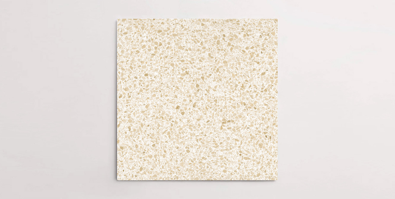 Nasco Stone + Tile's Blake Beige Medium Chip terrazzo-look porcelain tile.