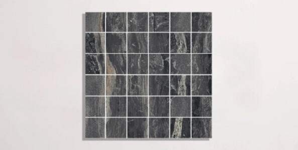 Nasco Stone + Tile Bryant Park Nero 2" x 2" mosaic porcelain tile.