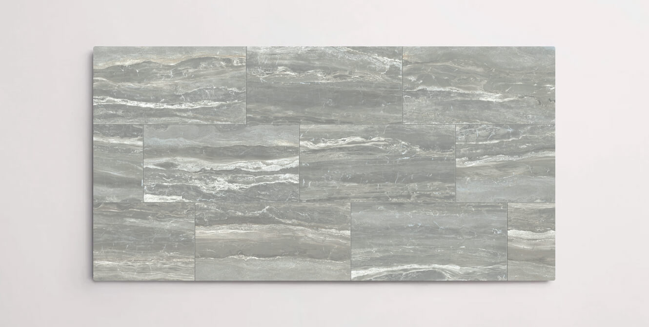 Nasco Stone + Tile 12" x 24" Bryant Park Silver porcelain tile.