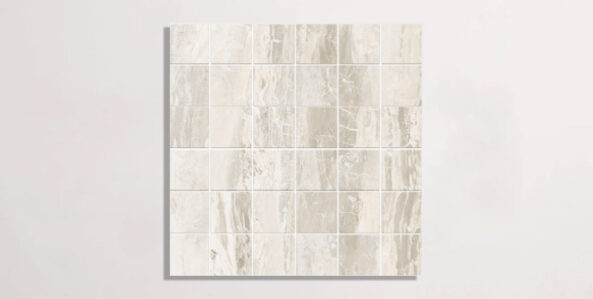 Nasco Stone + Tile Bryant Park White 2" x 2" mosaic porcelain tile.