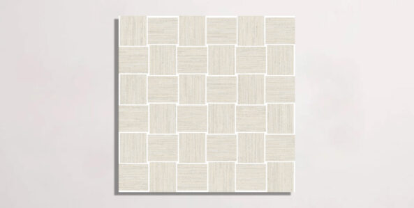 Nasco Stone + Tile Crave Bianco Basketweave Mosaic porcelain tile.