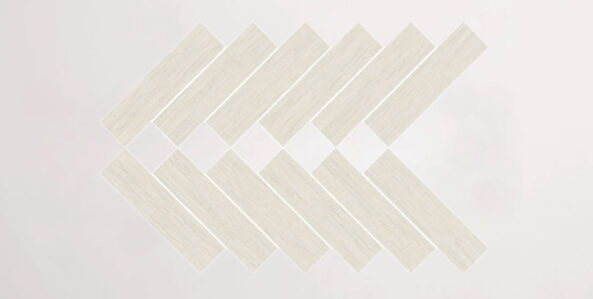 Nasco Stone + Tile Crave Bianco Herringbone Mosaic porcelain tile.