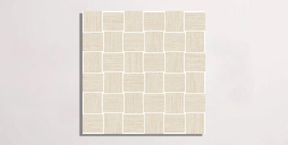 Nasco Stone + Tile Crave Ivory Basketweave Mosaic porcelain tile.