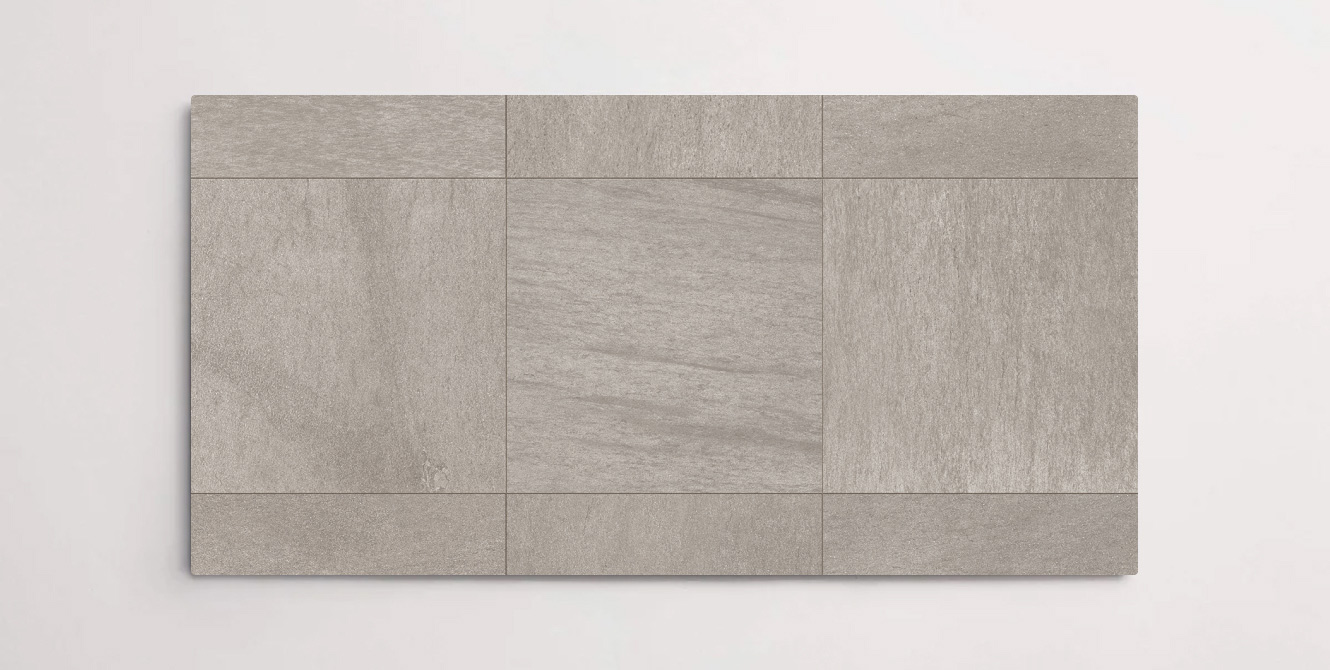 Nasco Stone + Tile Basaltico Grey 12" x 24" porcelain tile.