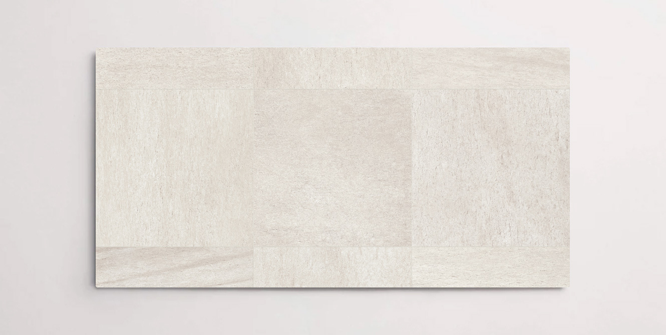 Nasco Stone + Tile Basaltico White 12" x 24" porcelain tile.