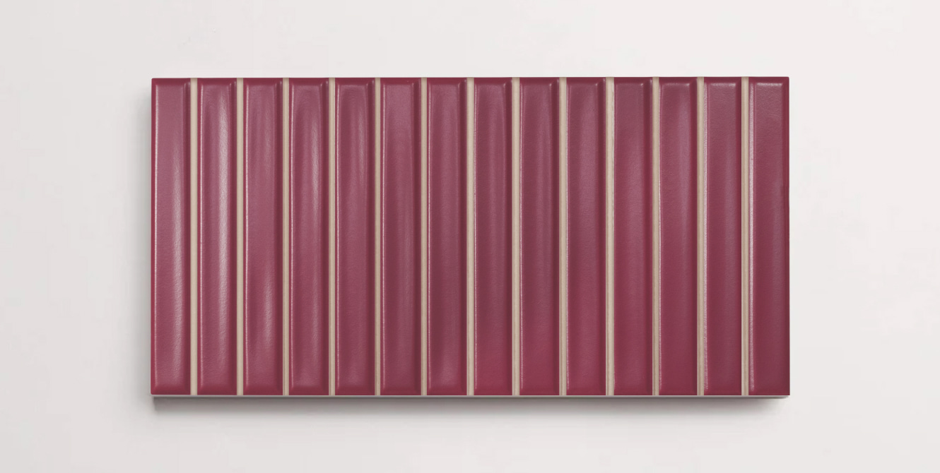 Nasco Stone + Tile Love Bars Berry Matte 5" x 10" decorative wall tile.