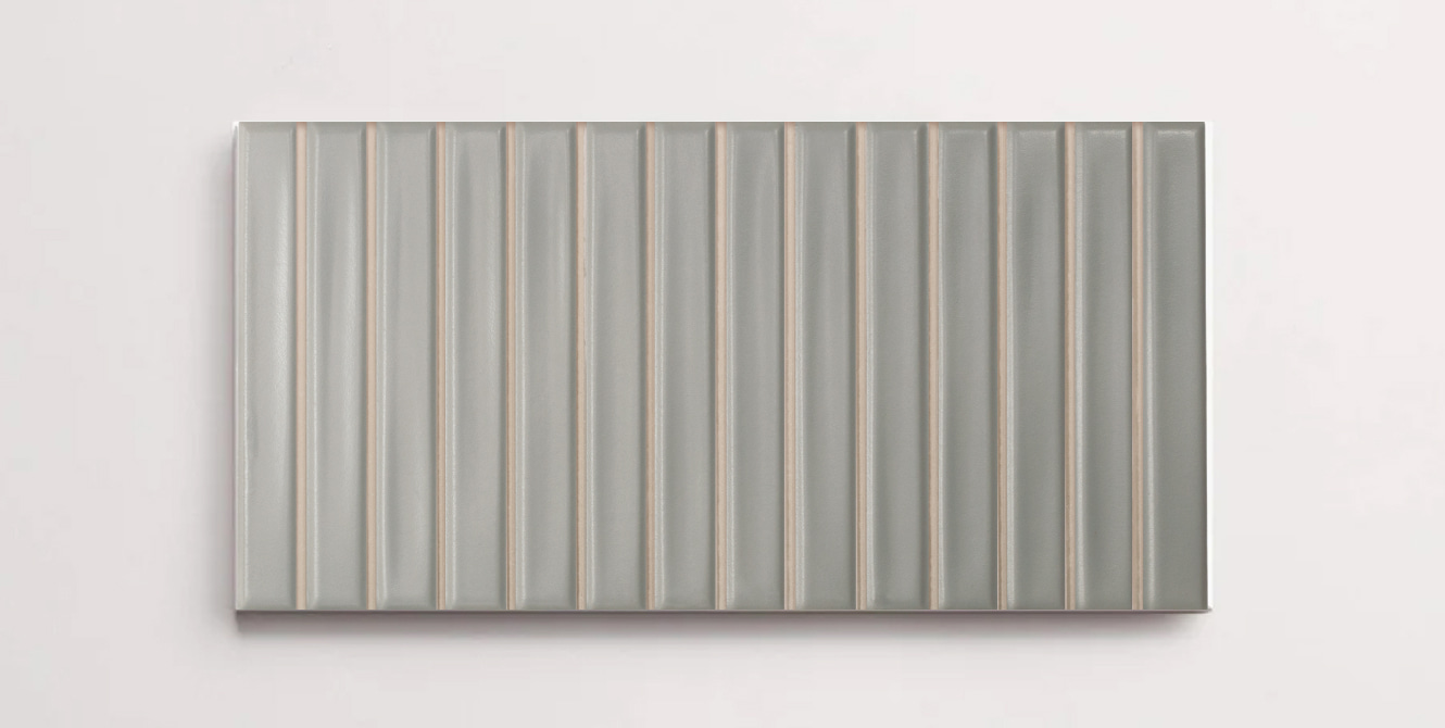 Nasco Stone + Tile Love Bars Grey Matte 5" x 10" decorative wall tile.