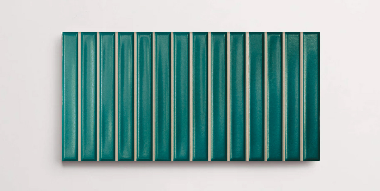 Nasco Stone + Tile Love Bars Teal Matte 5" x 10" decorative wall tile.