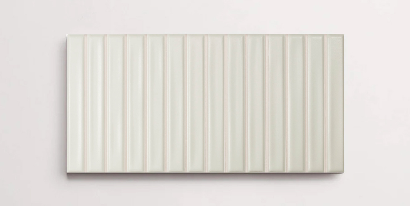 Nasco Stone + Tile Love Bars White Matte 5" x 10" decorative wall tile.