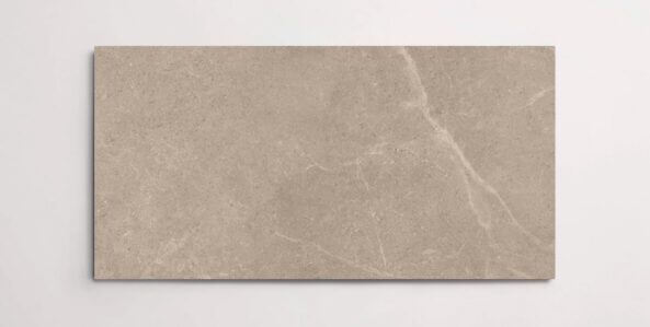 A single brown 10" x 30" stone-like porcelain tile with subtle veining