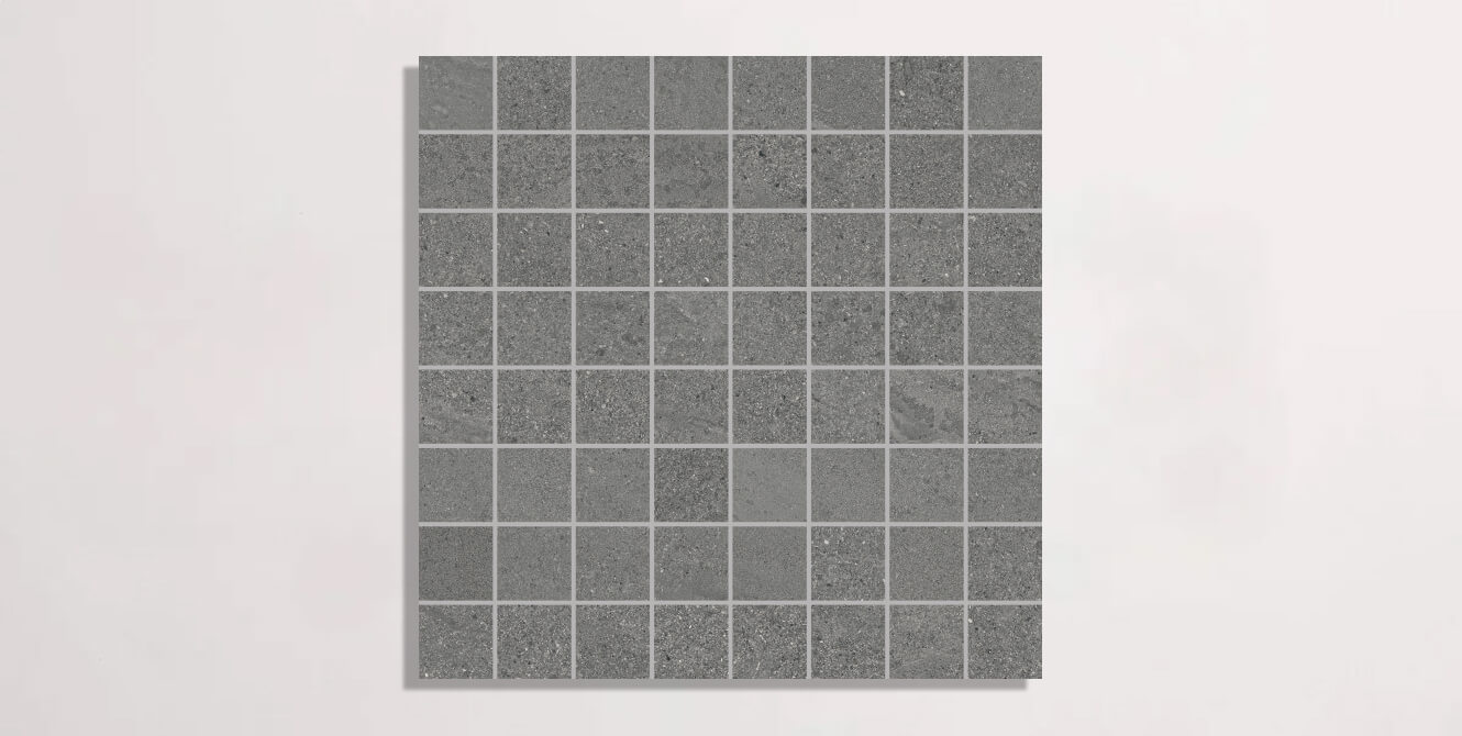 Nasco Stone + Tile Newen Anthracite Square Mosaic porcelain tile.