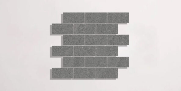 Nasco Stone + Tile Newen Anthracite Brick Mosaic porcelain tile.