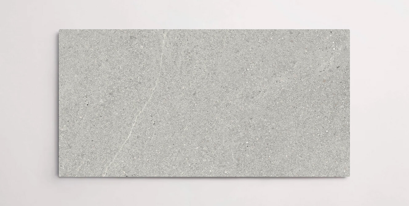 Nasco Stone + Tile Newen Grey 24" x 48" porcelain tile.