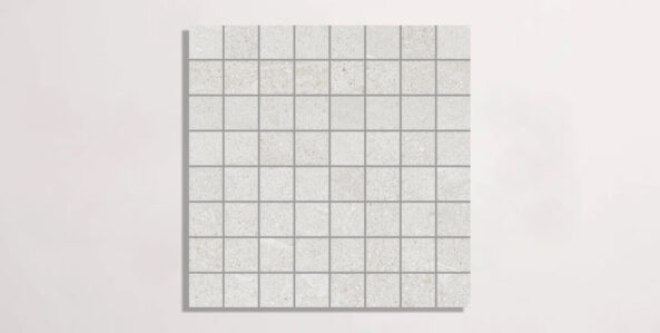 Nasco Stone + Tile Newen White Square Mosaic porcelain tile.